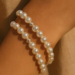 2 Faux Pearl Bead Bracelets Stretch
